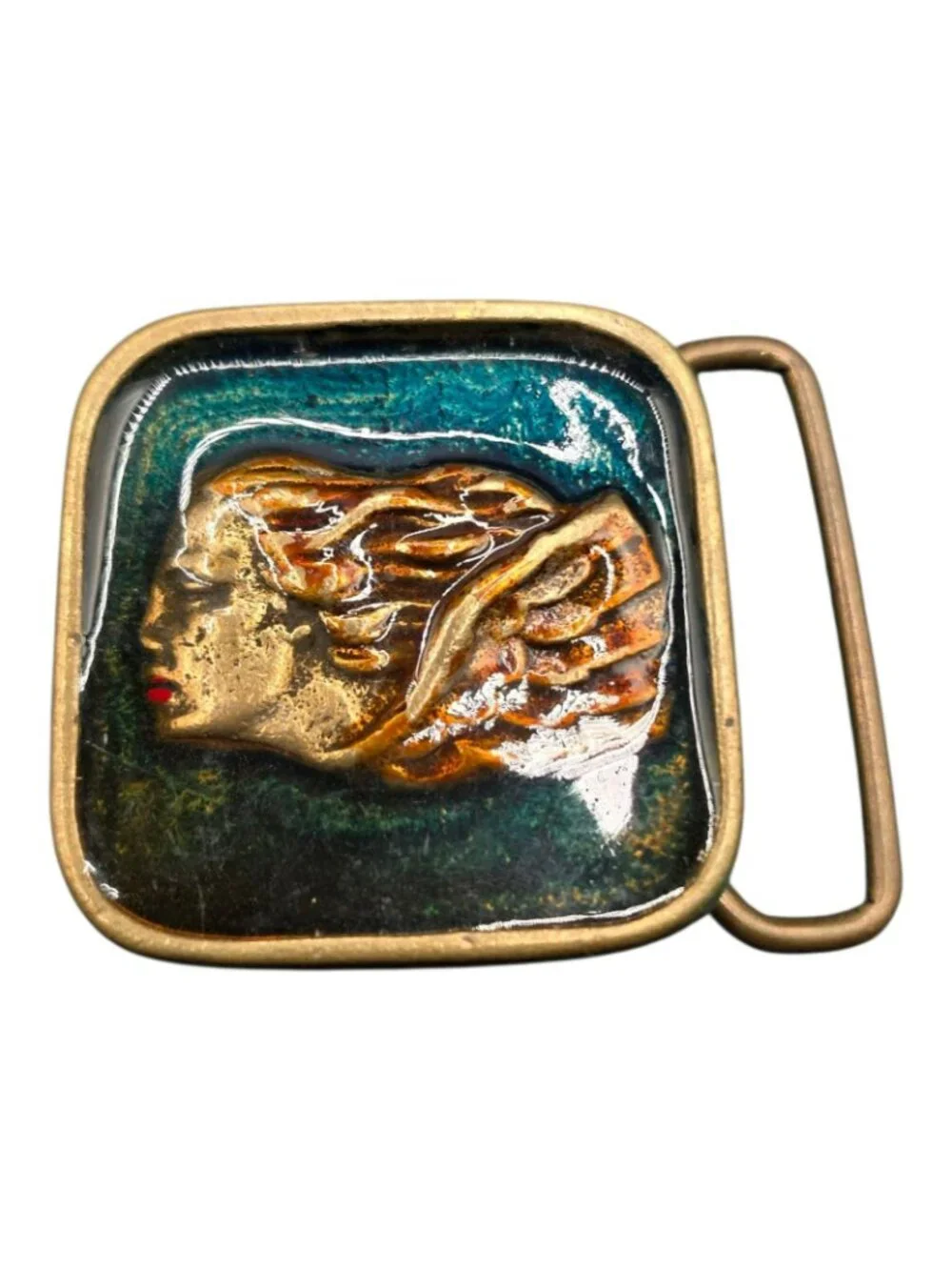 BTS solid brass and enamel belt buckle woman's profile 2.25